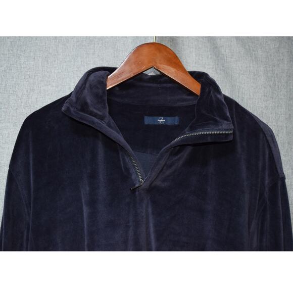 Ermenegildo Zegna Men’s Half-Zip Navy Velour Pullover Long Sleeve Top Size Large - Picture 2 of 3